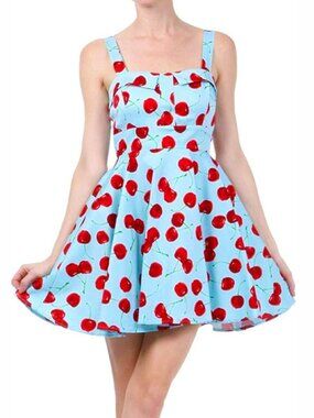 Vintage Ixia Cherry Print Fit & Flare Mini Dress Size S